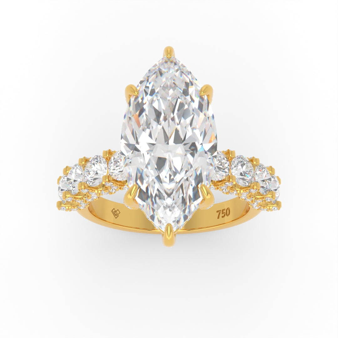 Juliette Marquise Lab-Grown Diamond Engagement Ring featuring a Half-Set Diamond Band, Hidden Halo, and Pavé U-Shaped Prong Setting