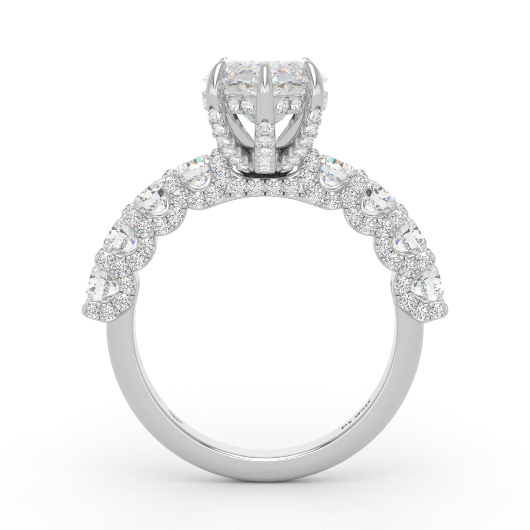 Juliette Marquise Lab-Grown Diamond Engagement Ring featuring a Half-Set Diamond Band, Hidden Halo, and Pavé U-Shaped Prong Setting