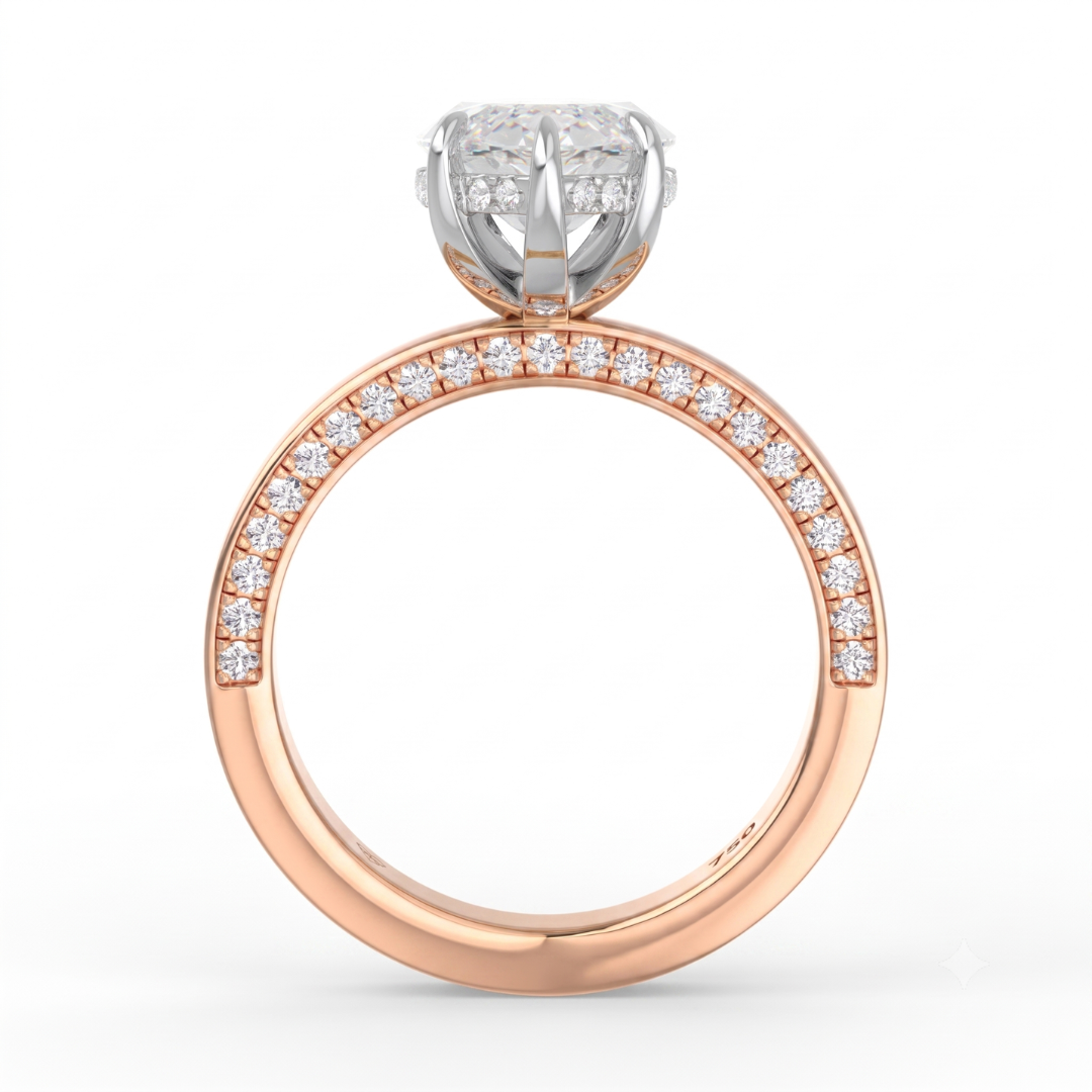 Celeste Marquise cut Lab Diamond with Cigar band and half set Diamond sides & hidden halo