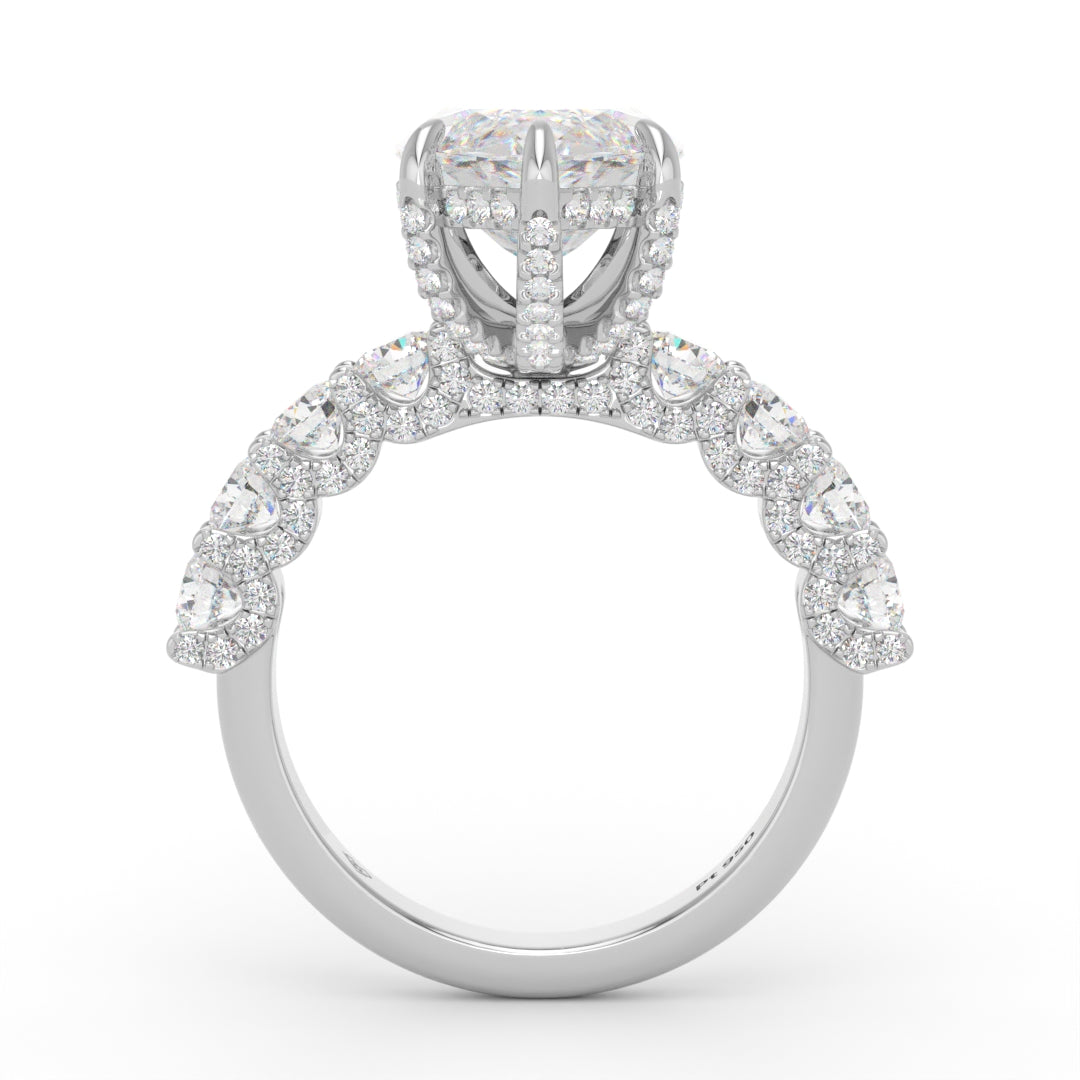 Juliette Marquise Lab-Grown Diamond Engagement Ring featuring a Half-Set Diamond Band, Hidden Halo, and Pavé U-Shaped Prong Setting