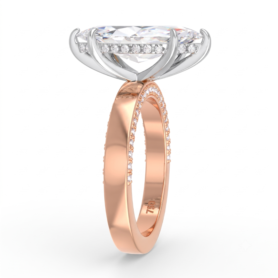 Celeste Marquise cut Lab Diamond with Cigar band and half set Diamond sides & hidden halo