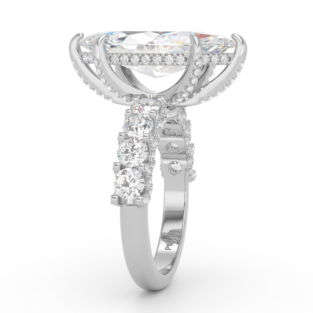 Juliette Marquise Lab-Grown Diamond Engagement Ring featuring a Half-Set Diamond Band, Hidden Halo, and Pavé U-Shaped Prong Setting