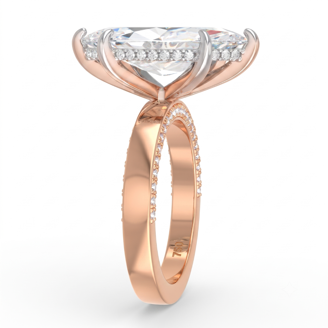 Celeste Marquise cut Lab Diamond with Cigar band and half set Diamond sides & hidden halo