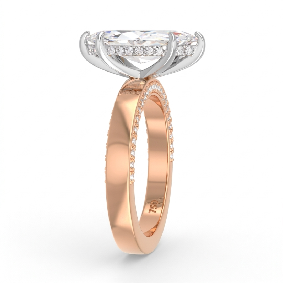 Celeste Marquise cut Lab Diamond with Cigar band and half set Diamond sides & hidden halo
