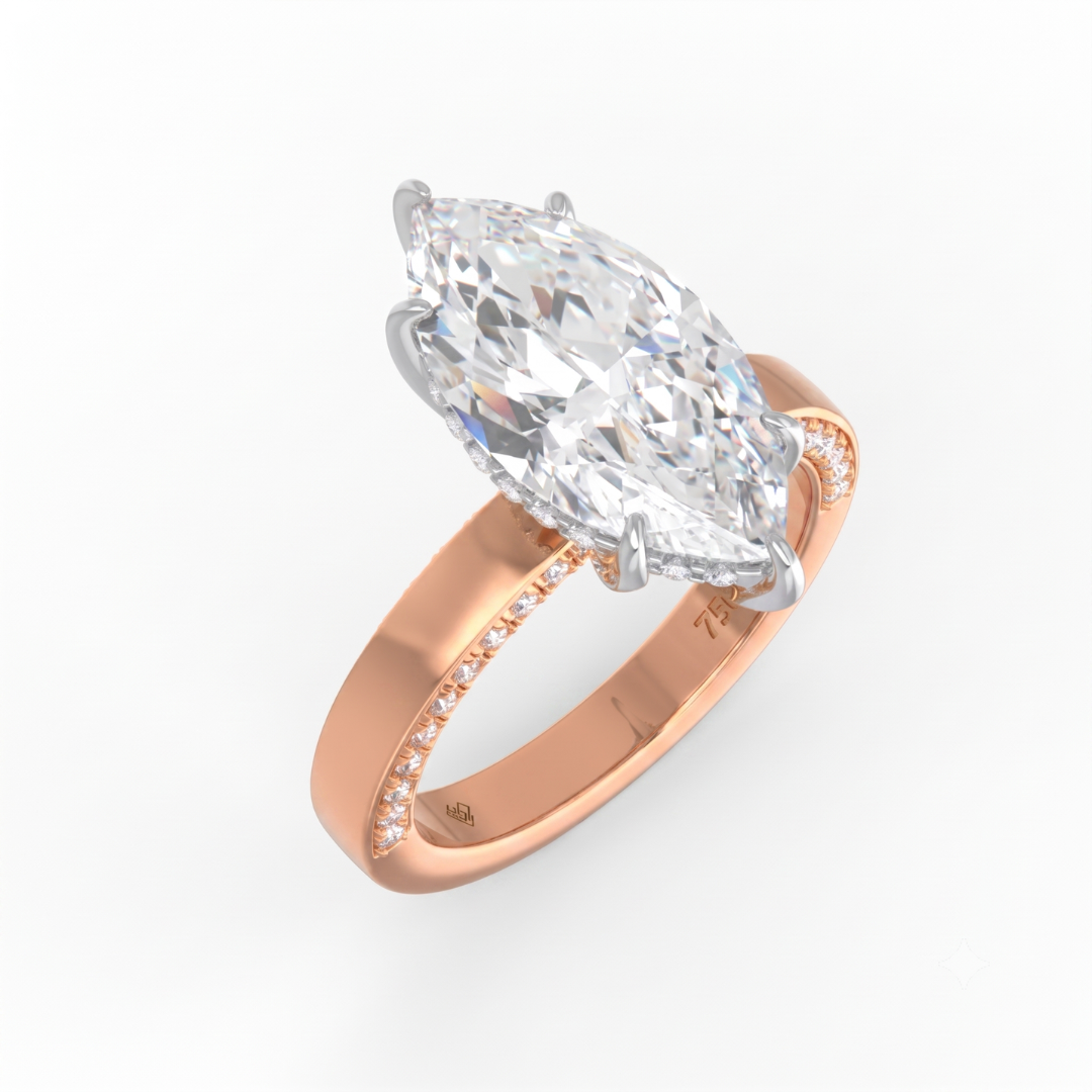 Celeste Marquise cut Lab Diamond with Cigar band and half set Diamond sides & hidden halo