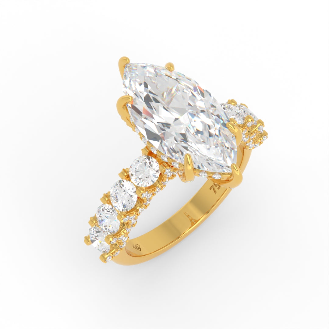 Juliette Marquise Lab-Grown Diamond Engagement Ring featuring a Half-Set Diamond Band, Hidden Halo, and Pavé U-Shaped Prong Setting