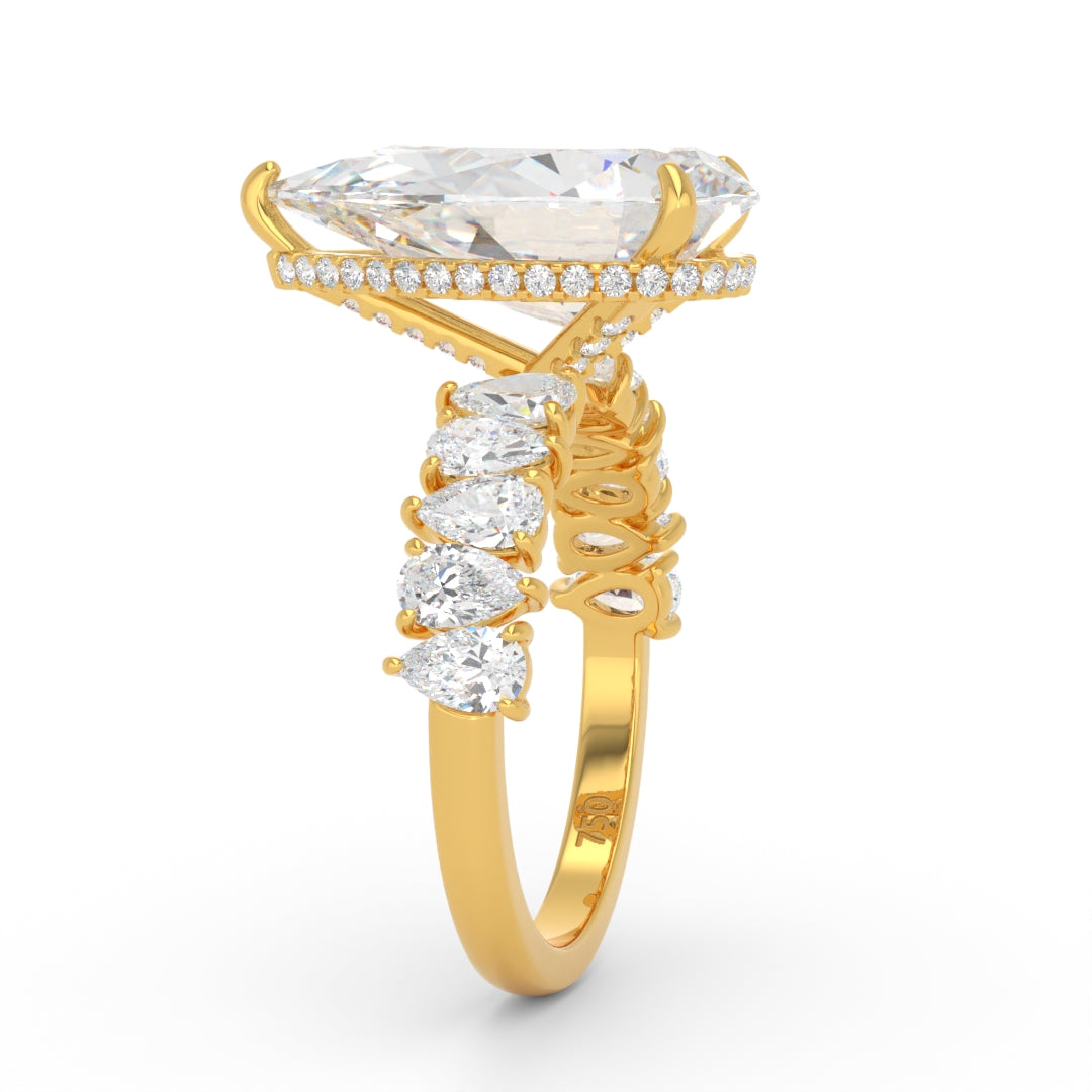 Vivien Pear Brilliant Cut Engagement Ring with Pear Brilliant Diamond Band and Wrap Around Hidden Halo