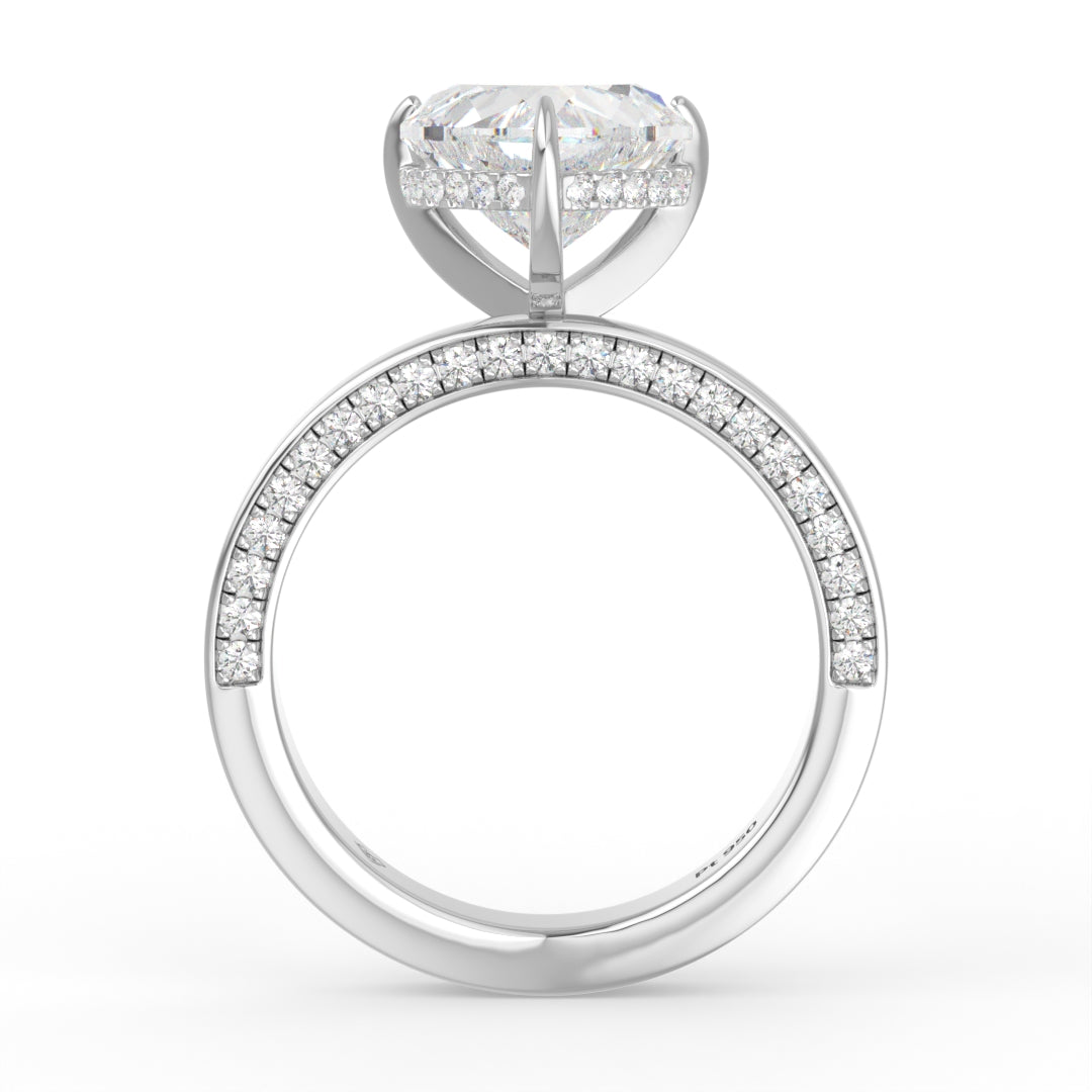 Celeste Heart cut Lab Diamond with Cigar band and half set Diamond sides & hidden halo