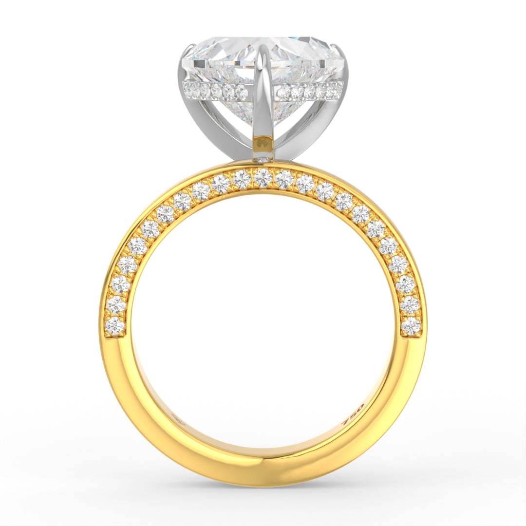 Celeste Heart cut Lab Diamond with Cigar band and half set Diamond sides & hidden halo