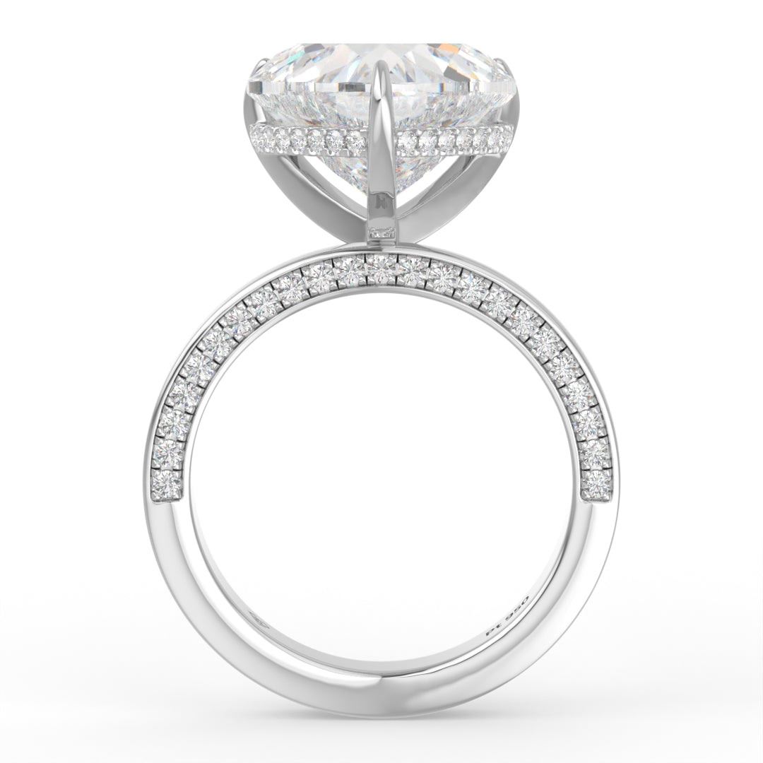 Celeste Heart cut Lab Diamond with Cigar band and half set Diamond sides & hidden halo