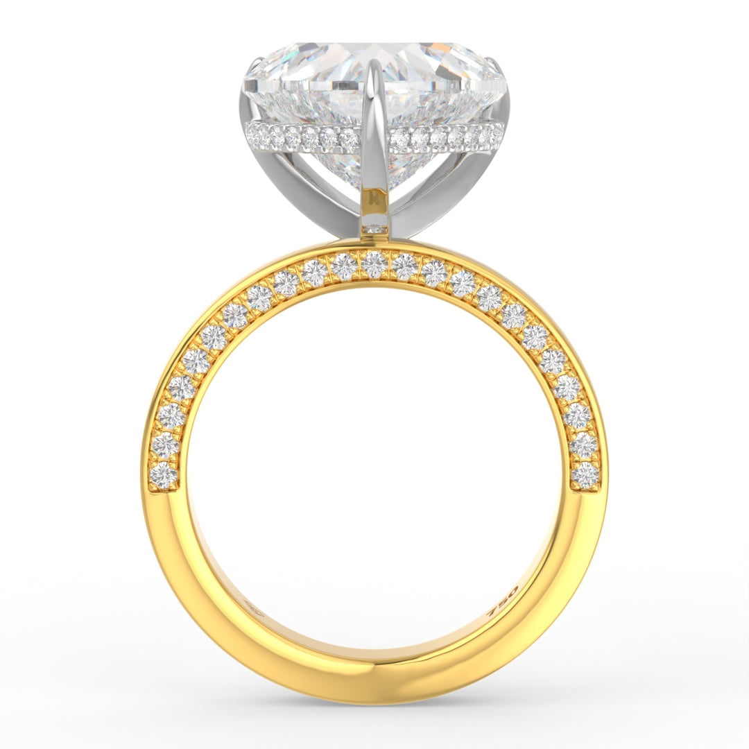 Celeste Heart cut Lab Diamond with Cigar band and half set Diamond sides & hidden halo