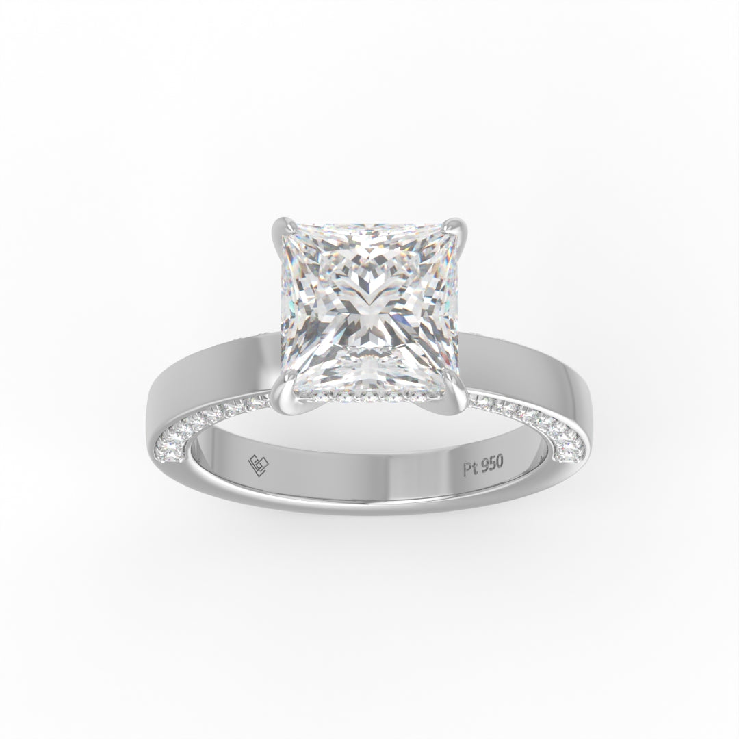 Celeste Princess cut Lab Diamond with Cigar band and half set Diamond sides & hidden halo
