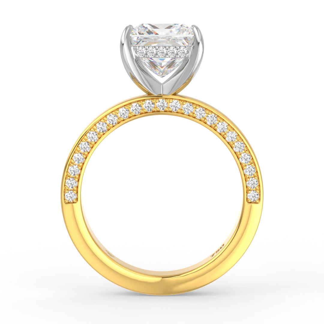 Celeste Princess cut Lab Diamond with Cigar band and half set Diamond sides & hidden halo