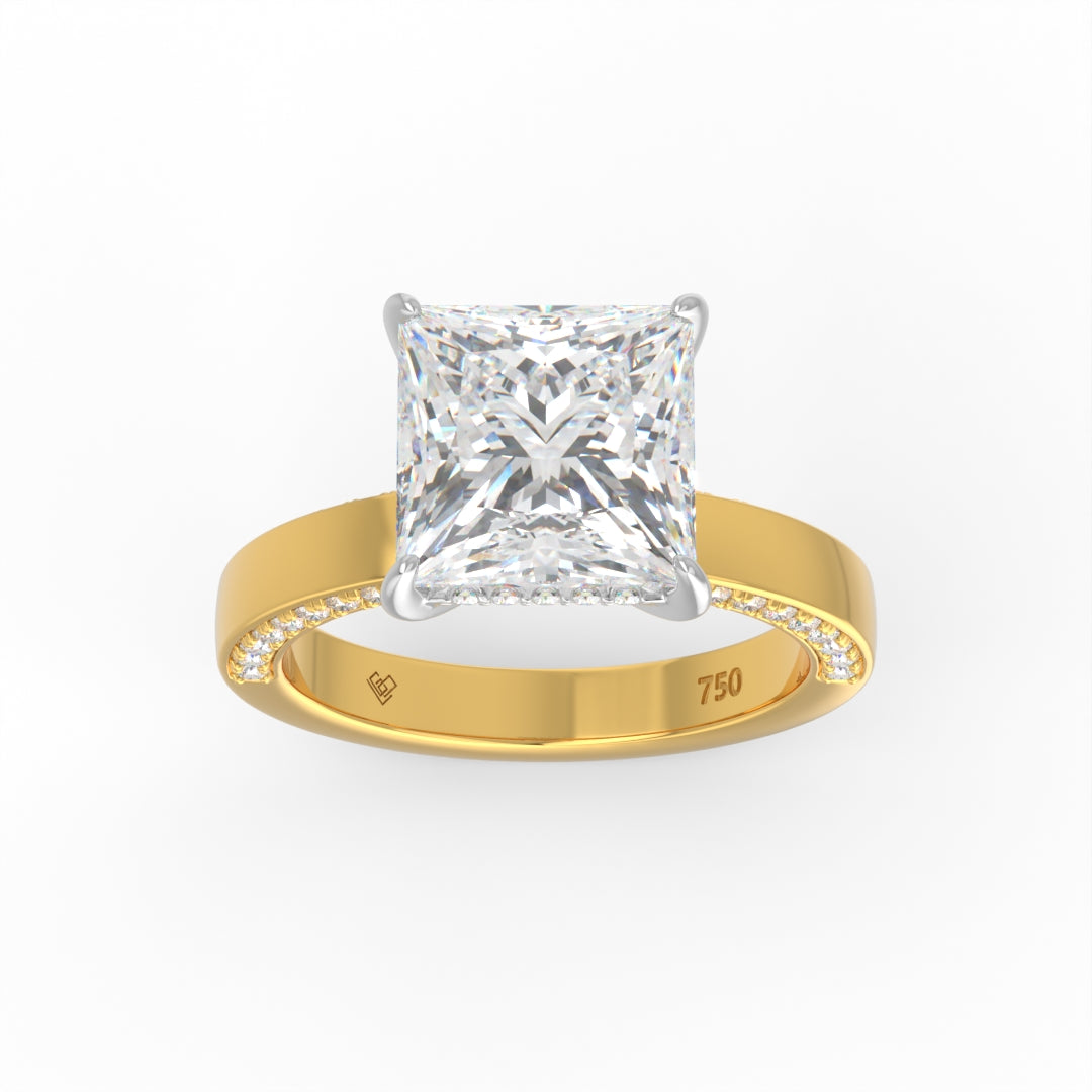 Celeste Princess cut Lab Diamond with Cigar band and half set Diamond sides & hidden halo