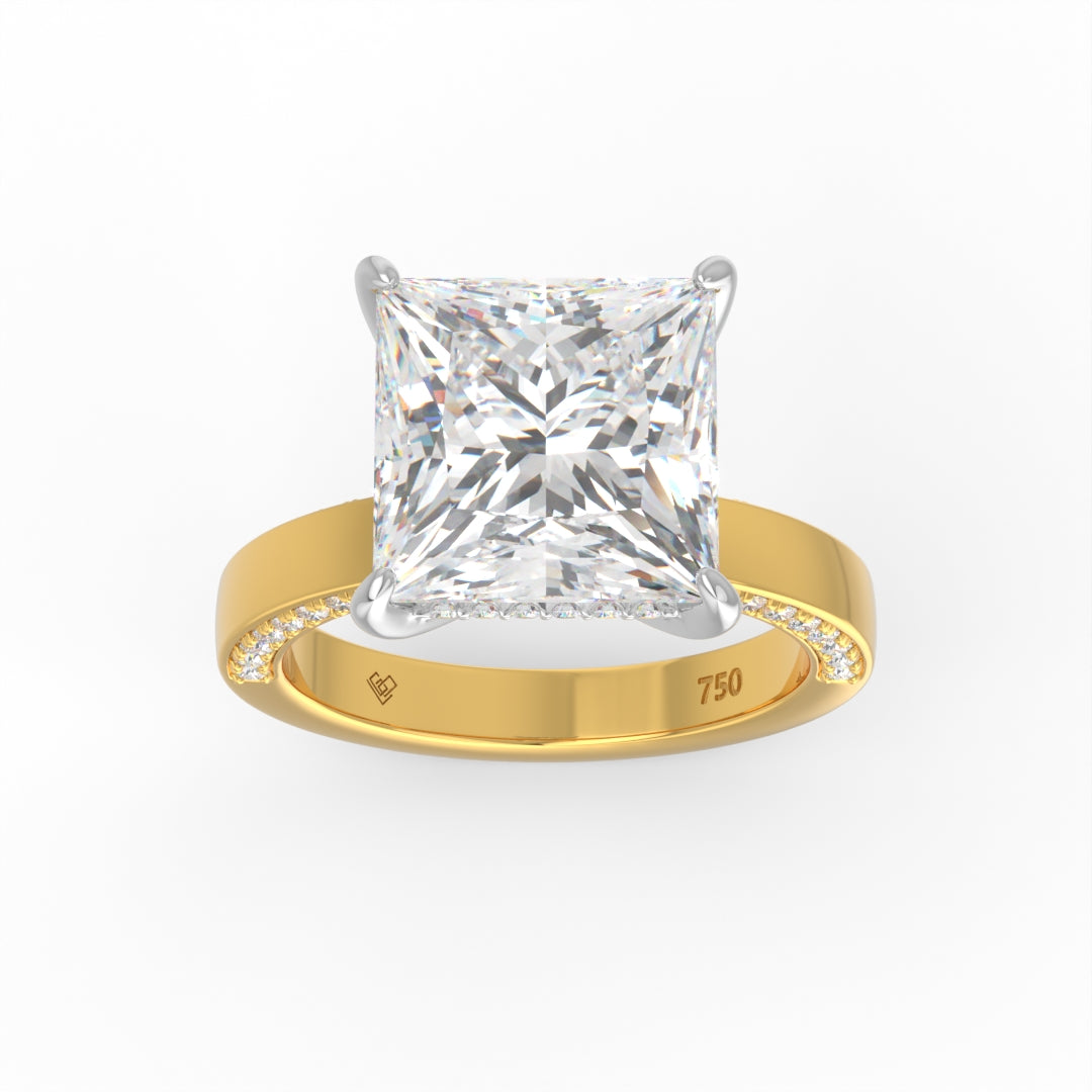 Celeste Princess cut Lab Diamond with Cigar band and half set Diamond sides & hidden halo