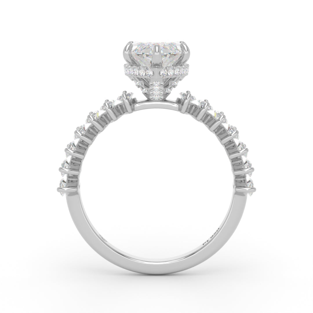 Vivien Marquise Brilliant Cut Engagement Ring with Marquise Brilliant Diamond Band and Wrap Around Hidden Halo
