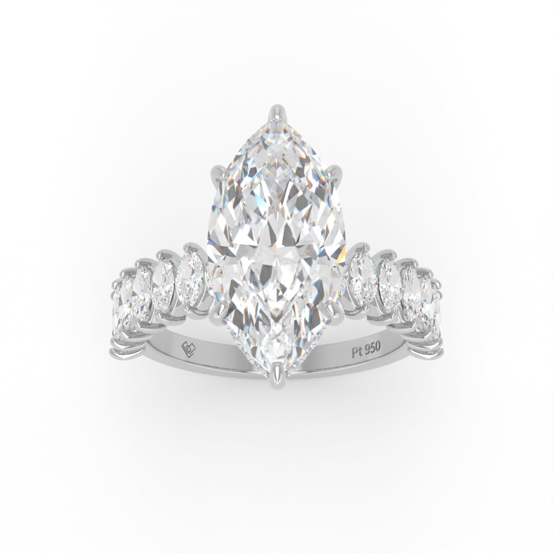Vivien Marquise Brilliant Cut Engagement Ring with Marquise Brilliant Diamond Band and Wrap Around Hidden Halo