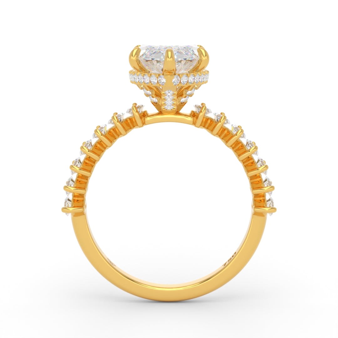 Vivien Marquise Brilliant Cut Engagement Ring with Marquise Brilliant Diamond Band and Wrap Around Hidden Halo