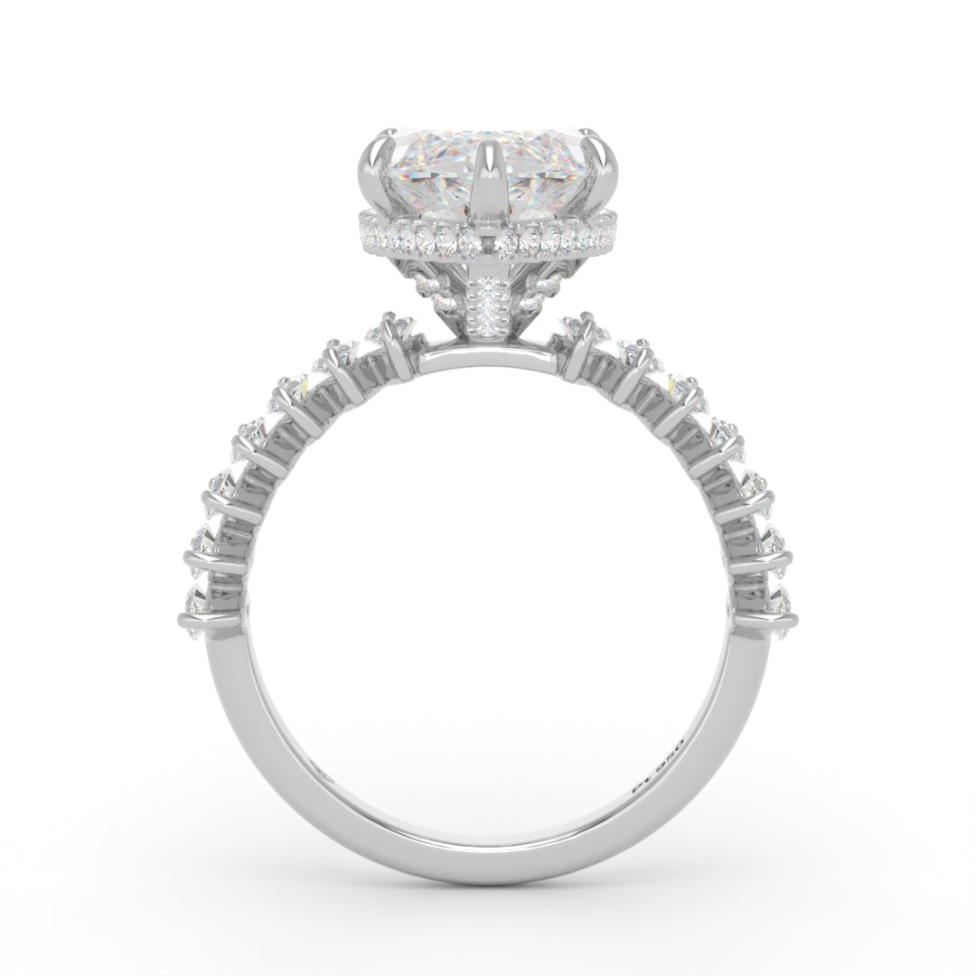 Vivien Marquise Brilliant Cut Engagement Ring with Marquise Brilliant Diamond Band and Wrap Around Hidden Halo