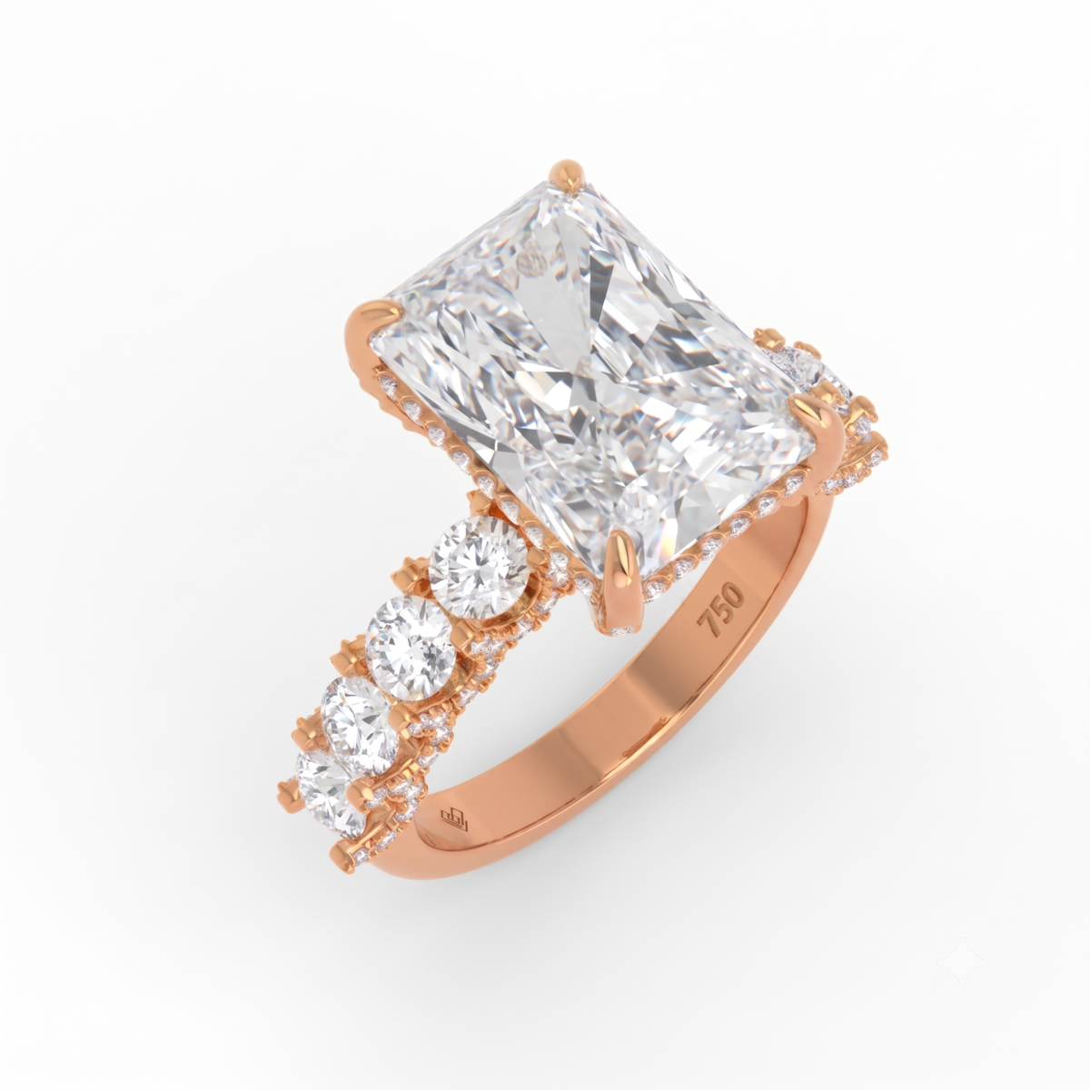 Juliette Radiant Lab-Grown Diamond Engagement Ring featuring a Half-Set Diamond Band, Hidden Halo, and Pavé U-Shaped Prong Setting