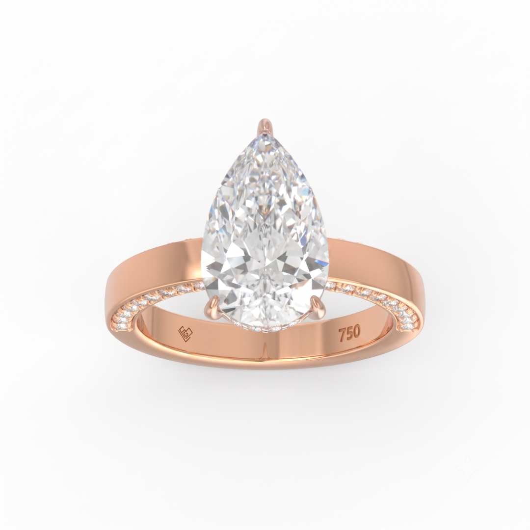 Celeste Pear cut Lab Diamond with Cigar band and half set Diamond sides & hidden halo