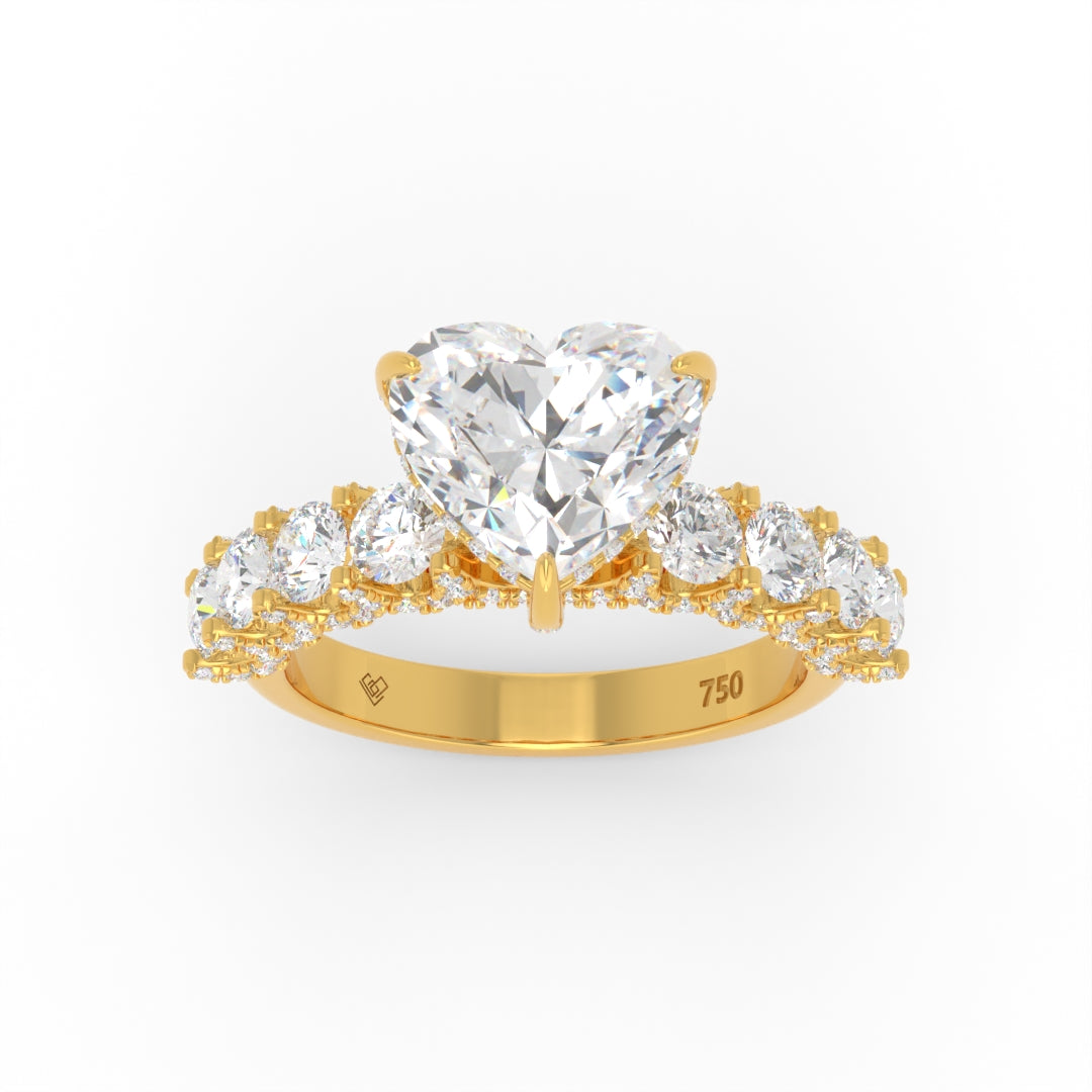 Juliette Heart Lab-Grown Diamond Engagement Ring featuring a Half-Set Diamond Band, Hidden Halo, and Pavé U-Shaped Prong Setting
