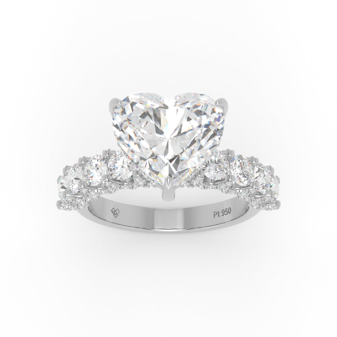 Juliette Heart Lab-Grown Diamond Engagement Ring featuring a Half-Set Diamond Band, Hidden Halo, and Pavé U-Shaped Prong Setting
