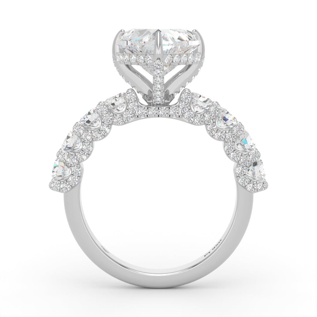 Juliette Heart Lab-Grown Diamond Engagement Ring featuring a Half-Set Diamond Band, Hidden Halo, and Pavé U-Shaped Prong Setting