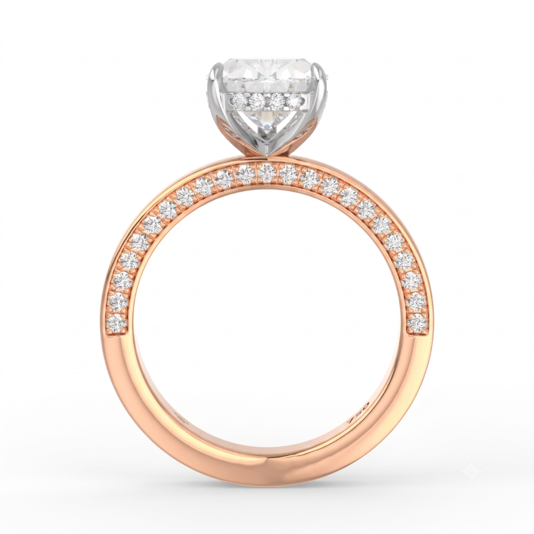 Celeste Pear cut Lab Diamond with Cigar band and half set Diamond sides & hidden halo