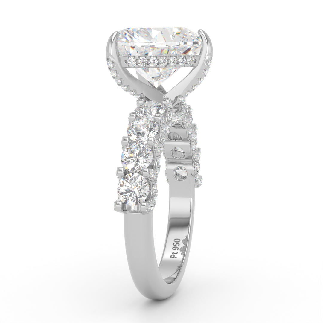 Juliette Heart Lab-Grown Diamond Engagement Ring featuring a Half-Set Diamond Band, Hidden Halo, and Pavé U-Shaped Prong Setting