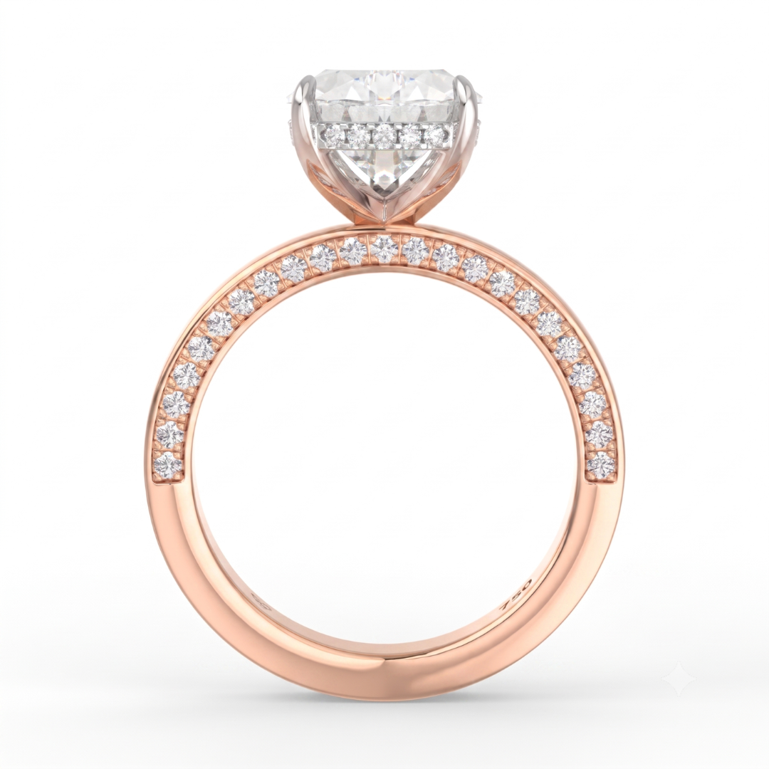 Celeste Pear cut Lab Diamond with Cigar band and half set Diamond sides & hidden halo
