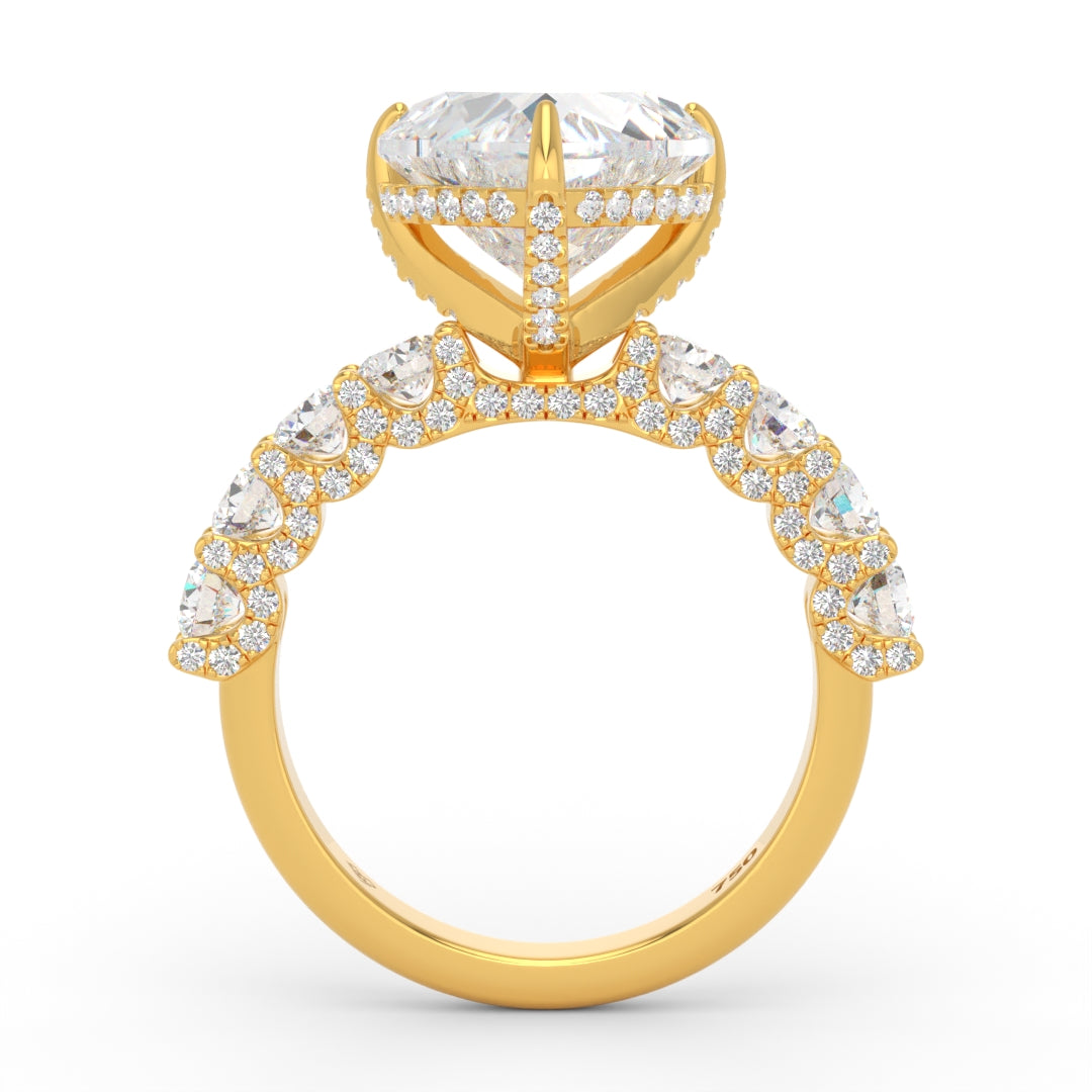 Juliette Heart Lab-Grown Diamond Engagement Ring featuring a Half-Set Diamond Band, Hidden Halo, and Pavé U-Shaped Prong Setting
