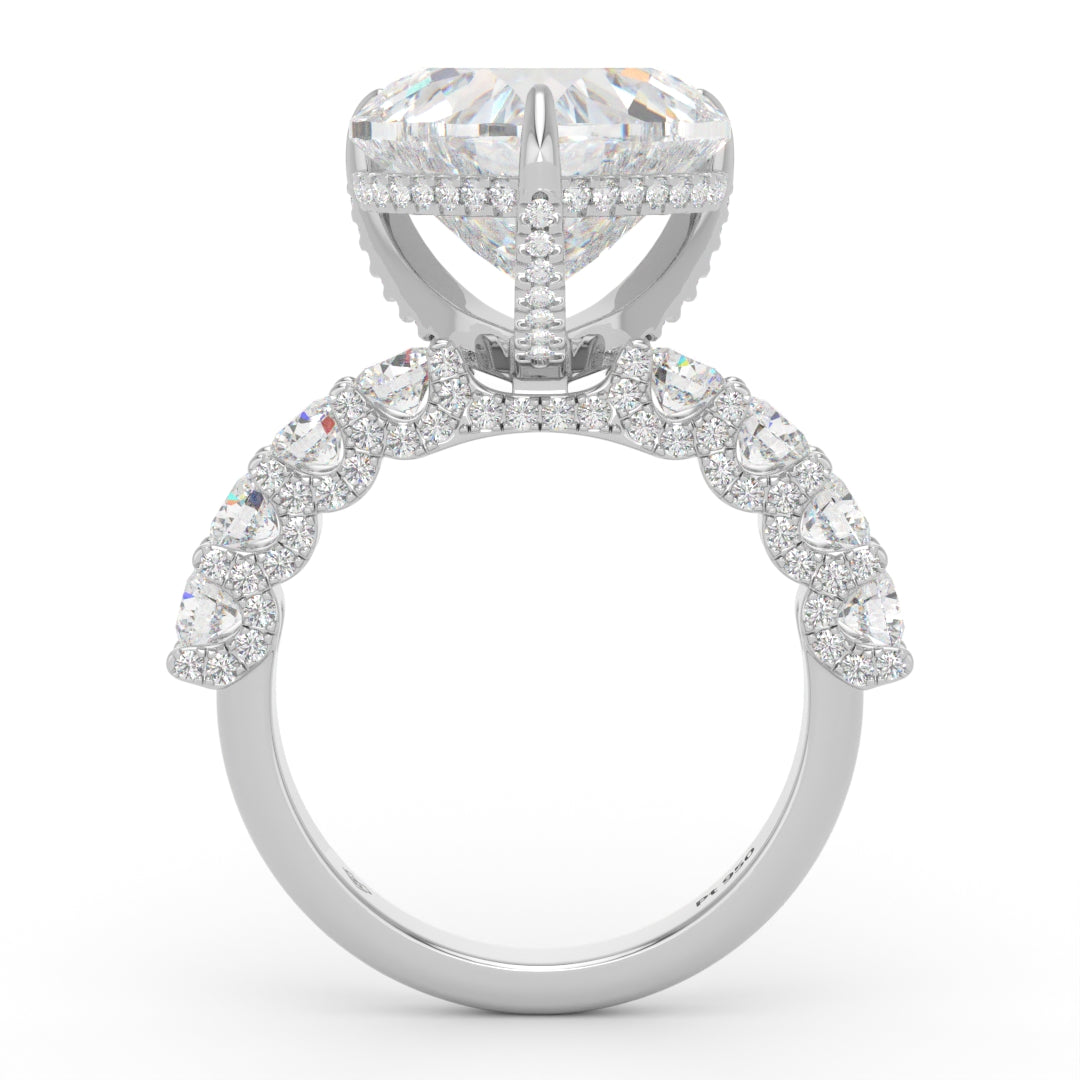 Juliette Heart Lab-Grown Diamond Engagement Ring featuring a Half-Set Diamond Band, Hidden Halo, and Pavé U-Shaped Prong Setting