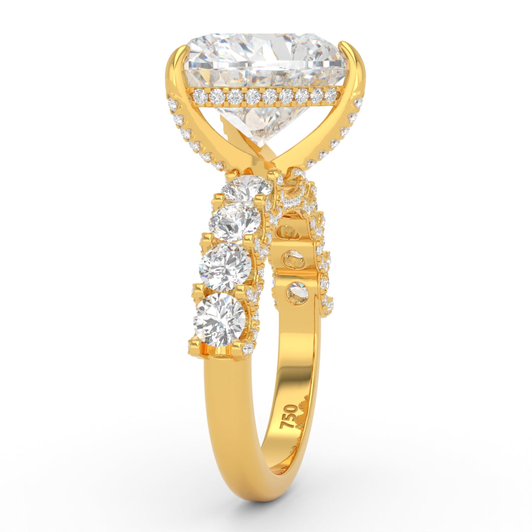 Juliette Heart Lab-Grown Diamond Engagement Ring featuring a Half-Set Diamond Band, Hidden Halo, and Pavé U-Shaped Prong Setting