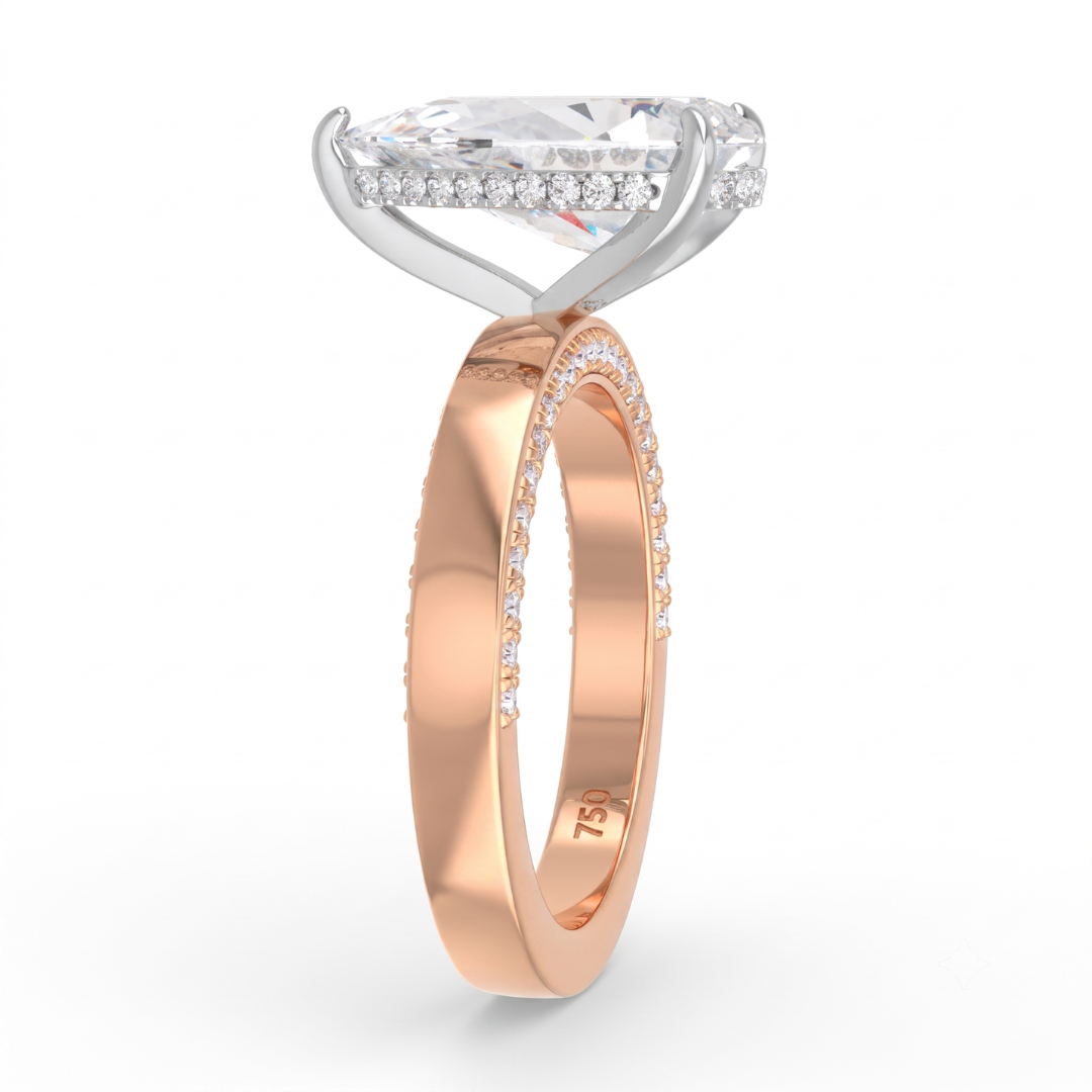 Celeste Pear cut Lab Diamond with Cigar band and half set Diamond sides & hidden halo