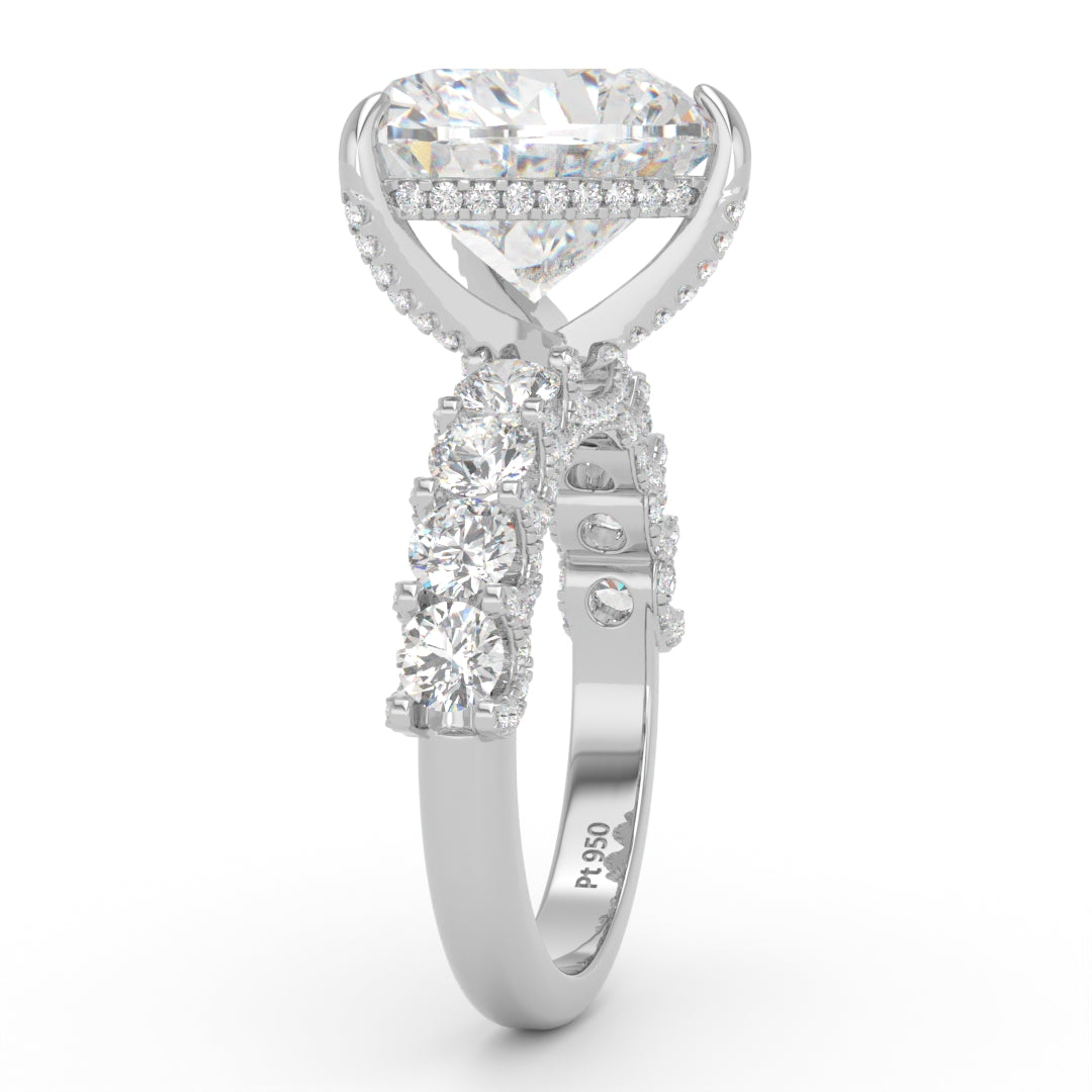 Juliette Heart Lab-Grown Diamond Engagement Ring featuring a Half-Set Diamond Band, Hidden Halo, and Pavé U-Shaped Prong Setting