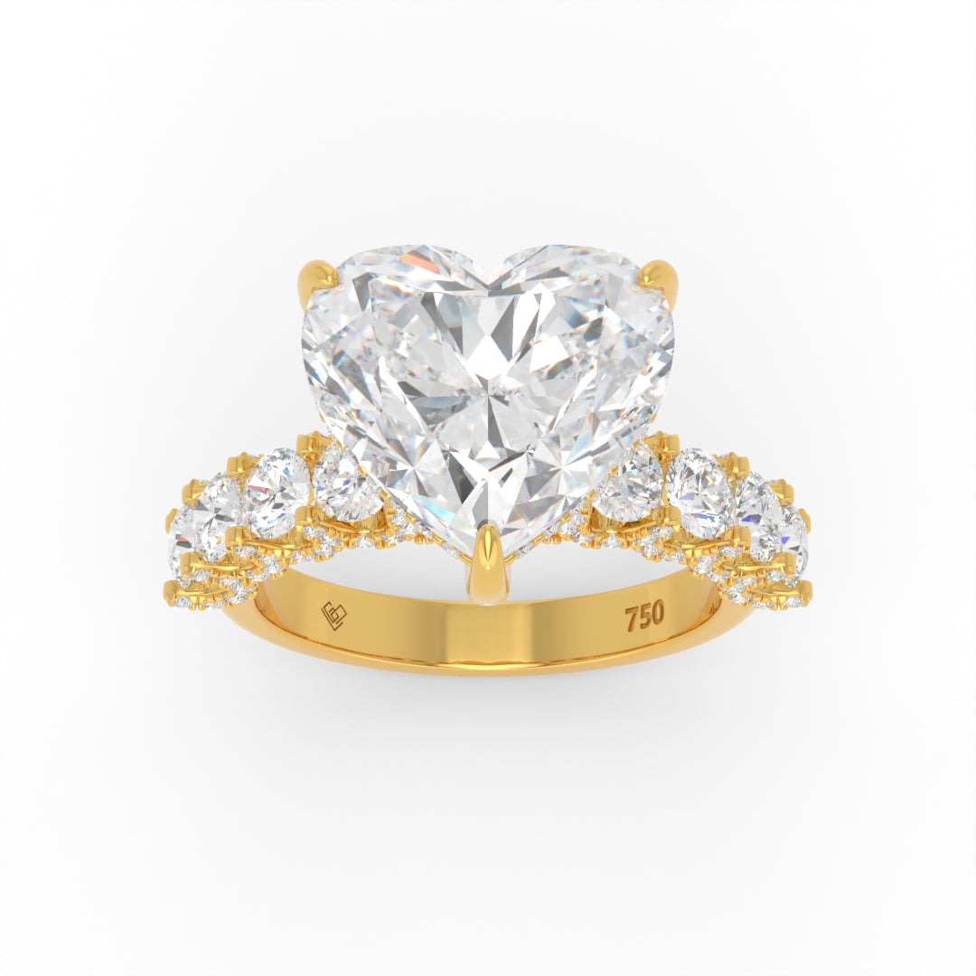 Juliette Heart Lab-Grown Diamond Engagement Ring featuring a Half-Set Diamond Band, Hidden Halo, and Pavé U-Shaped Prong Setting