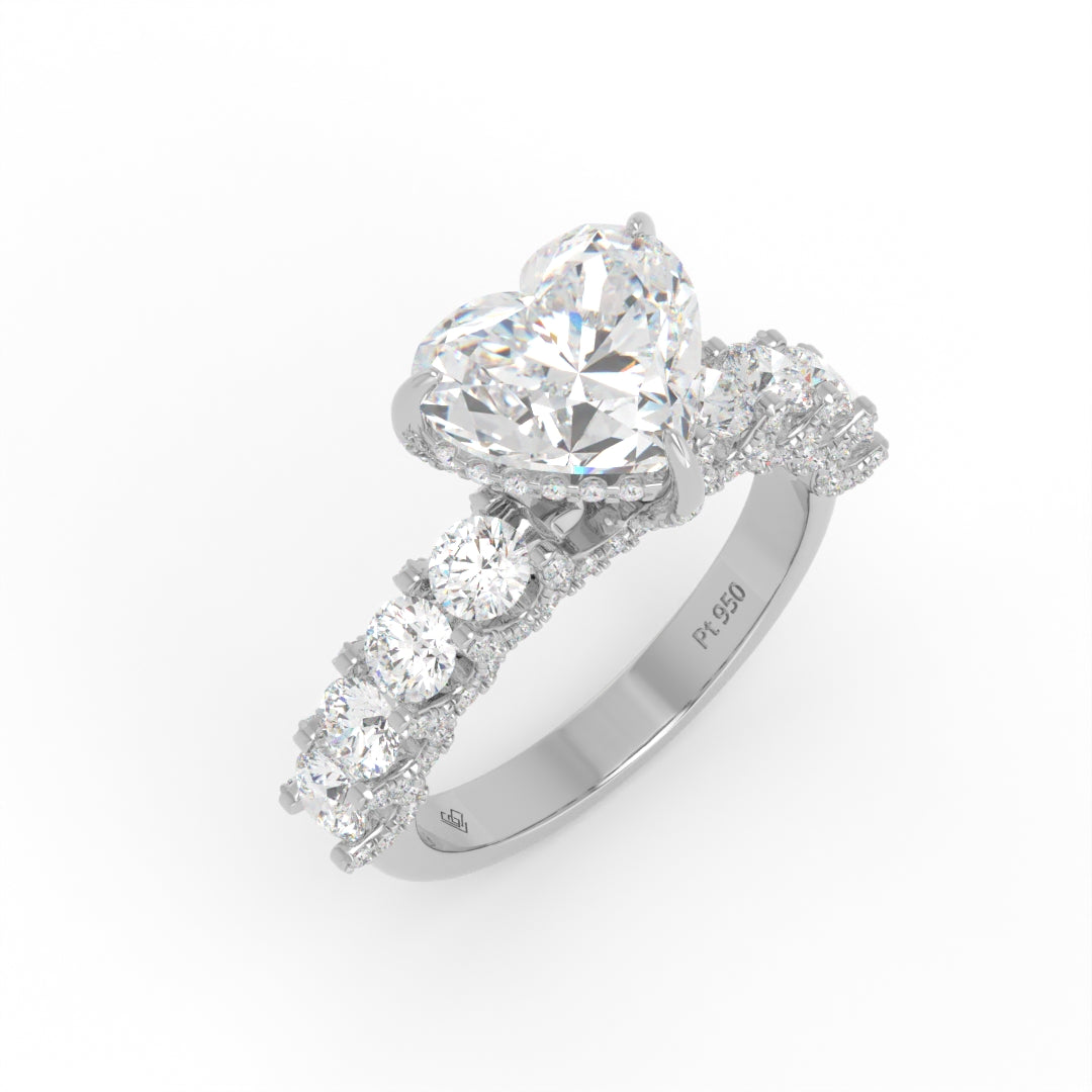Juliette Heart Lab-Grown Diamond Engagement Ring featuring a Half-Set Diamond Band, Hidden Halo, and Pavé U-Shaped Prong Setting
