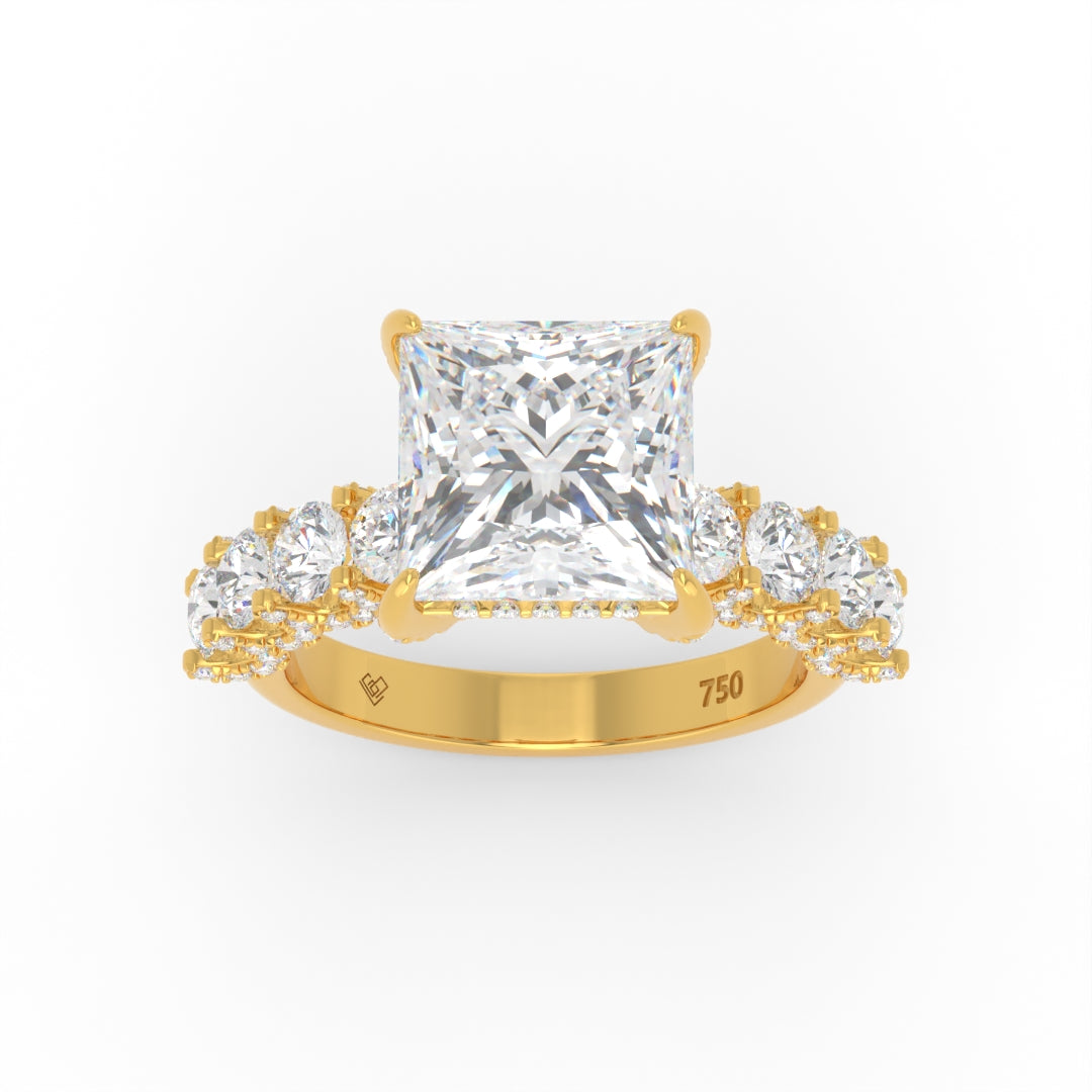 Juliette Princess Lab-Grown Diamond Engagement Ring featuring a Half-Set Diamond Band, Hidden Halo, and Pavé U-Shaped Prong Setting