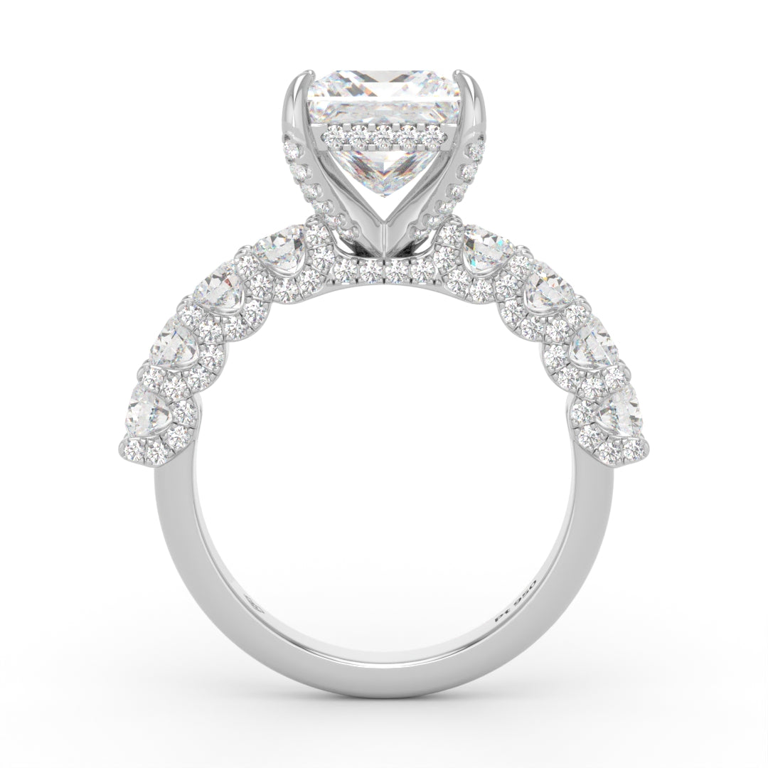 Juliette Princess Lab-Grown Diamond Engagement Ring featuring a Half-Set Diamond Band, Hidden Halo, and Pavé U-Shaped Prong Setting