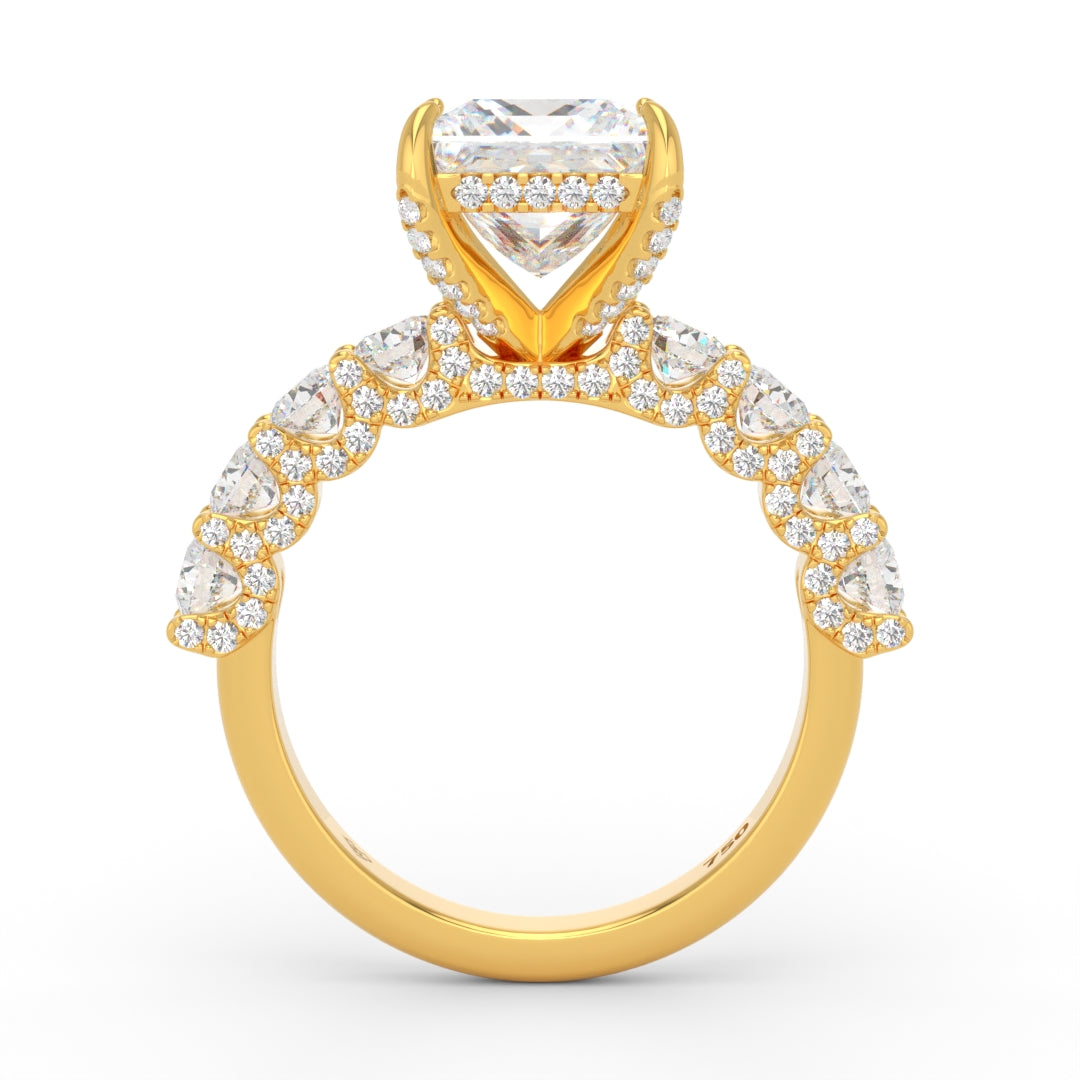 Juliette Princess Lab-Grown Diamond Engagement Ring featuring a Half-Set Diamond Band, Hidden Halo, and Pavé U-Shaped Prong Setting