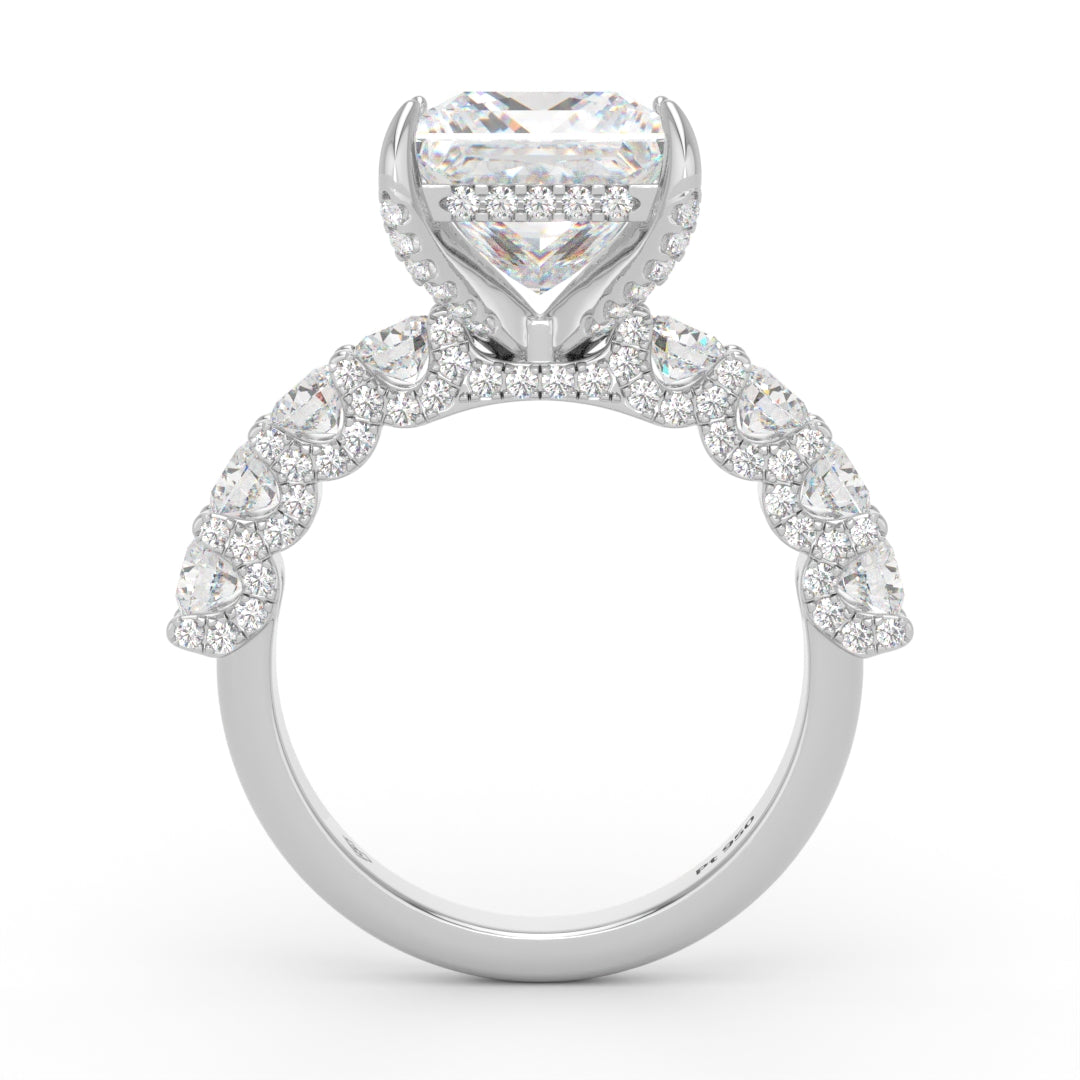 Juliette Princess Lab-Grown Diamond Engagement Ring featuring a Half-Set Diamond Band, Hidden Halo, and Pavé U-Shaped Prong Setting