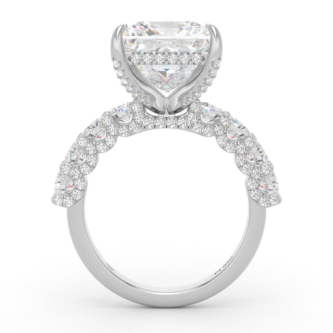 Juliette Princess Lab-Grown Diamond Engagement Ring featuring a Half-Set Diamond Band, Hidden Halo, and Pavé U-Shaped Prong Setting