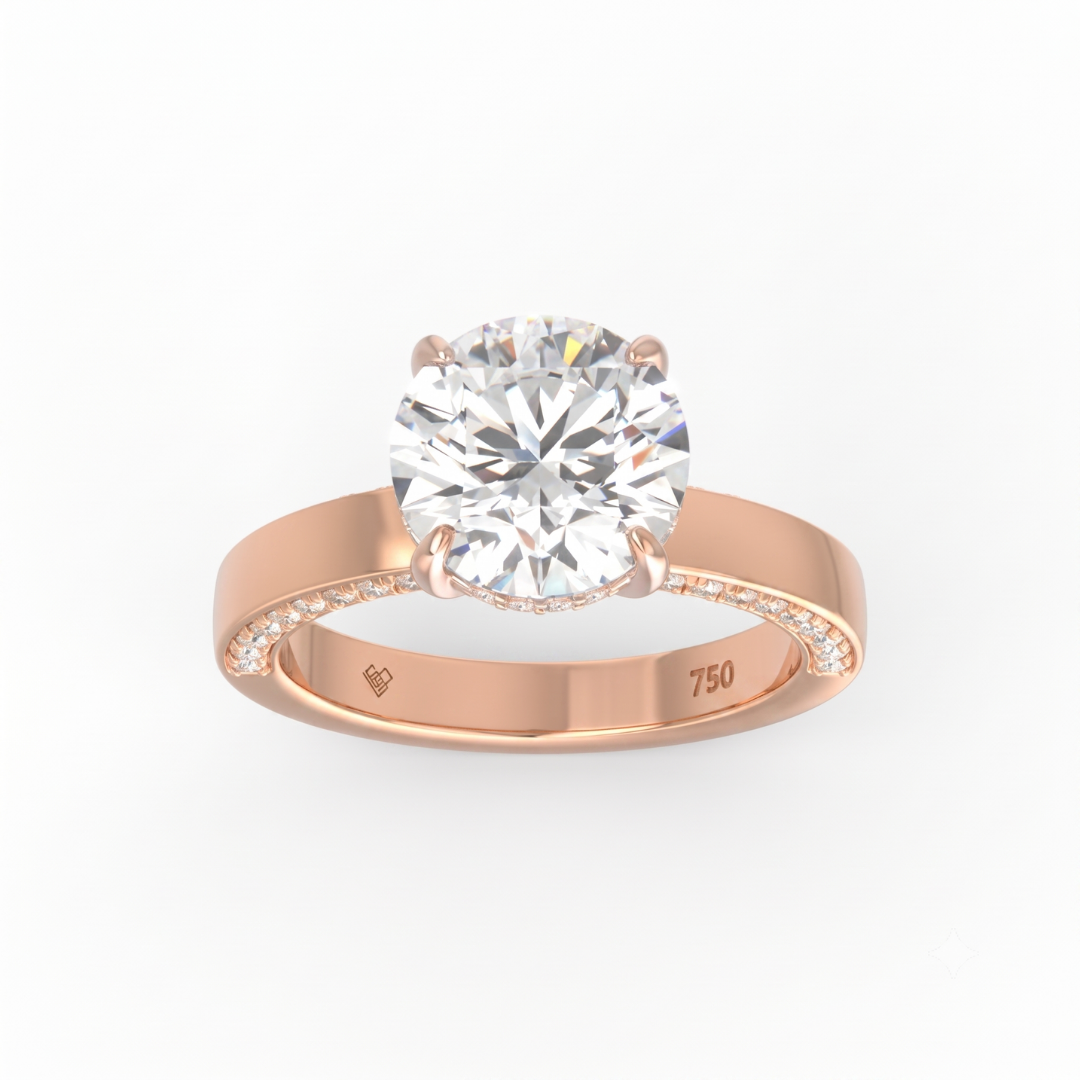 Celeste Round cut Lab Diamond with Cigar Band and Half set Diamond Sides & Hidden Halo