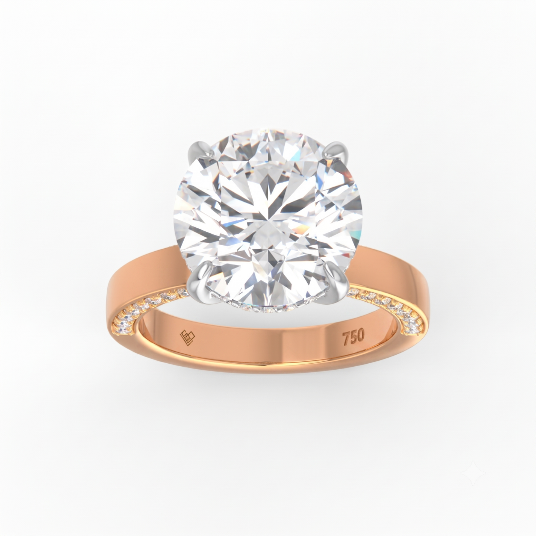 Celeste Round cut Lab Diamond with Cigar Band and Half set Diamond Sides & Hidden Halo