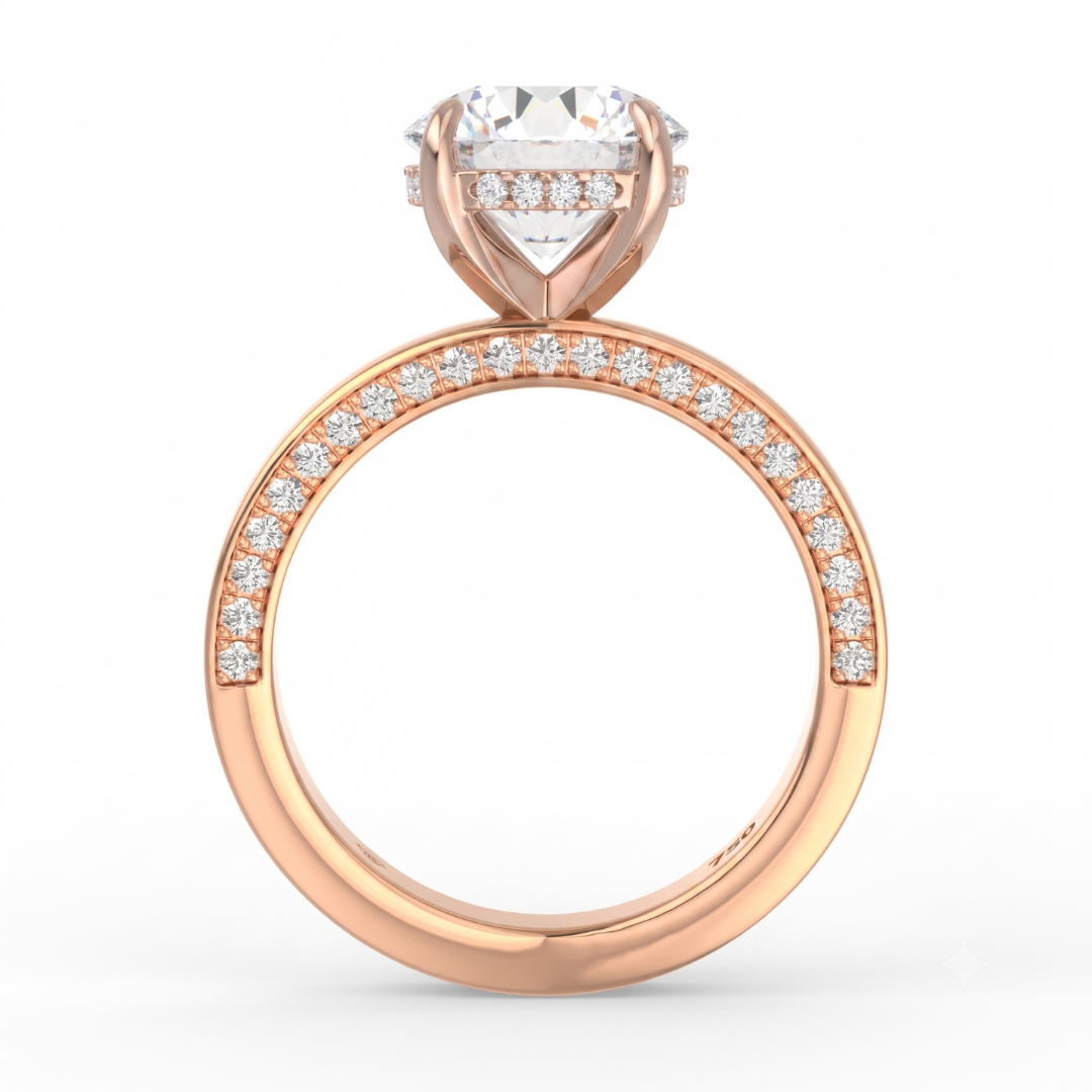 Celeste Round cut Lab Diamond with Cigar Band and Half set Diamond Sides & Hidden Halo