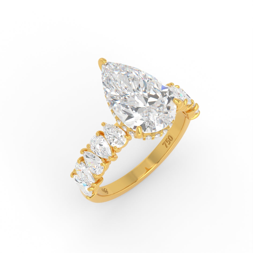 Vivien Pear Brilliant Cut Engagement Ring with Pear Brilliant Diamond Band and Wrap Around Hidden Halo