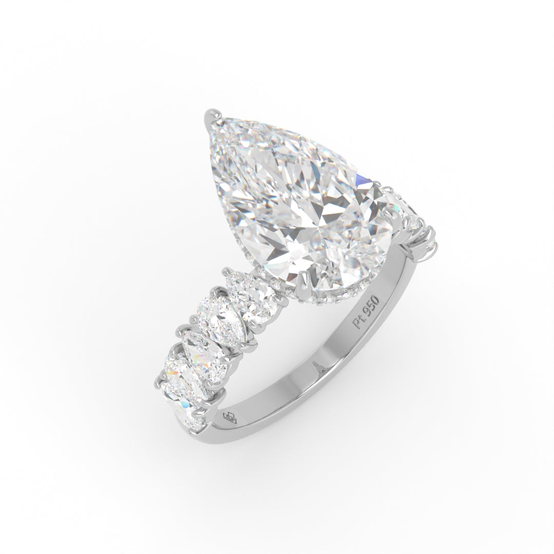 Vivien Pear Brilliant Cut Engagement Ring with Pear Brilliant Diamond Band and Wrap Around Hidden Halo