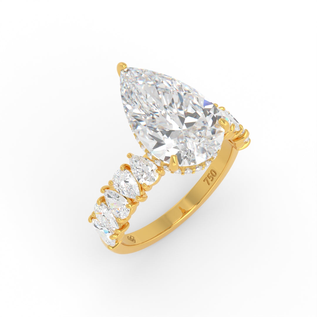 Vivien Pear Brilliant Cut Engagement Ring with Pear Brilliant Diamond Band and Wrap Around Hidden Halo