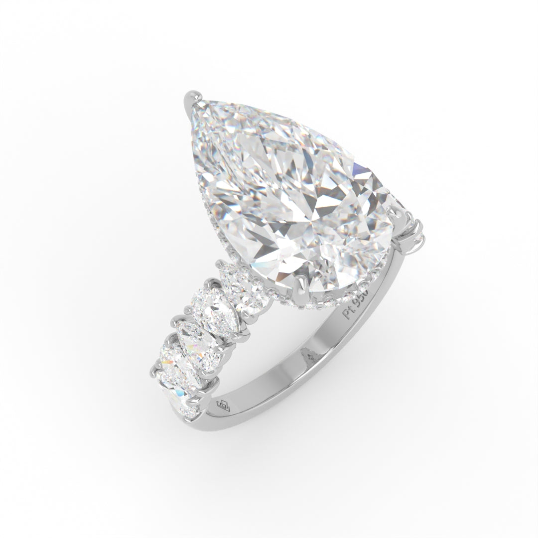 Vivien Pear Brilliant Cut Engagement Ring with Pear Brilliant Diamond Band and Wrap Around Hidden Halo